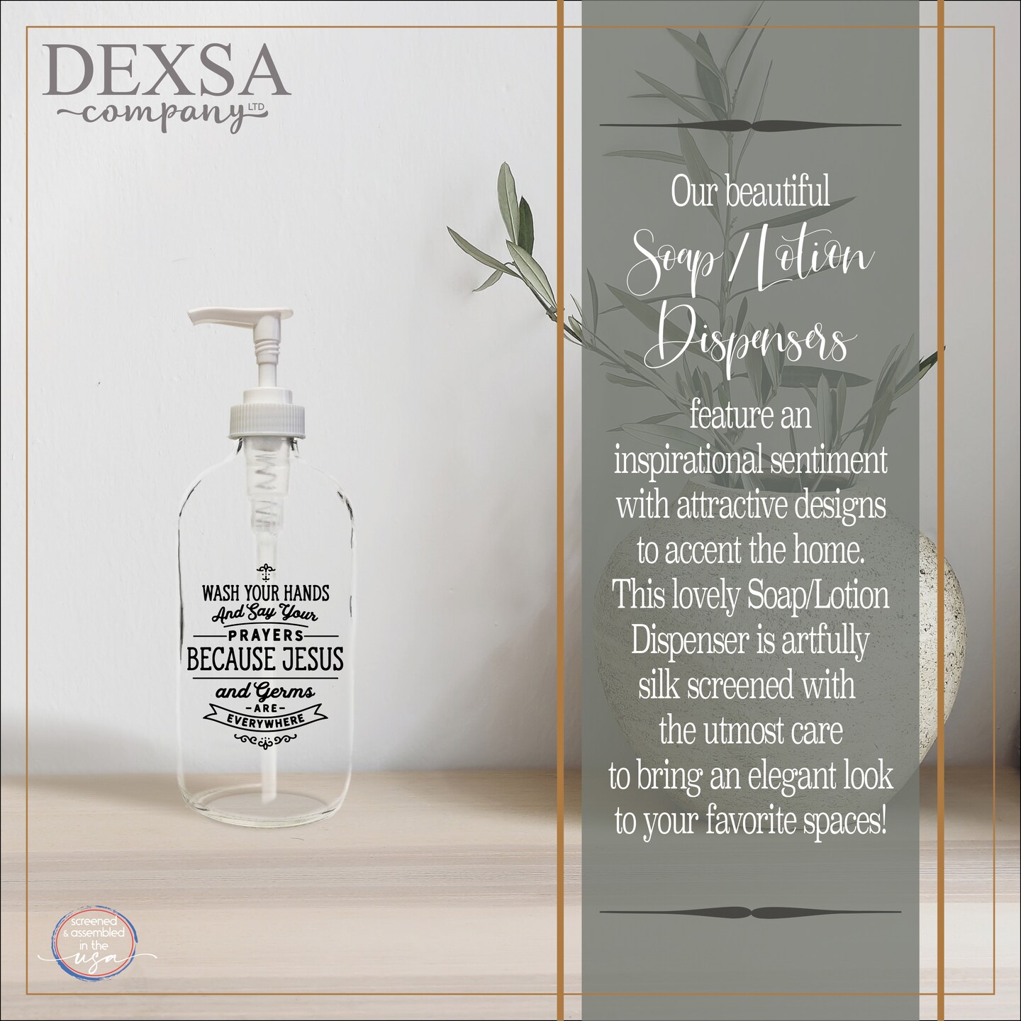 Wash Your Hands Glass Soap Dispenser Holds 16 ounces