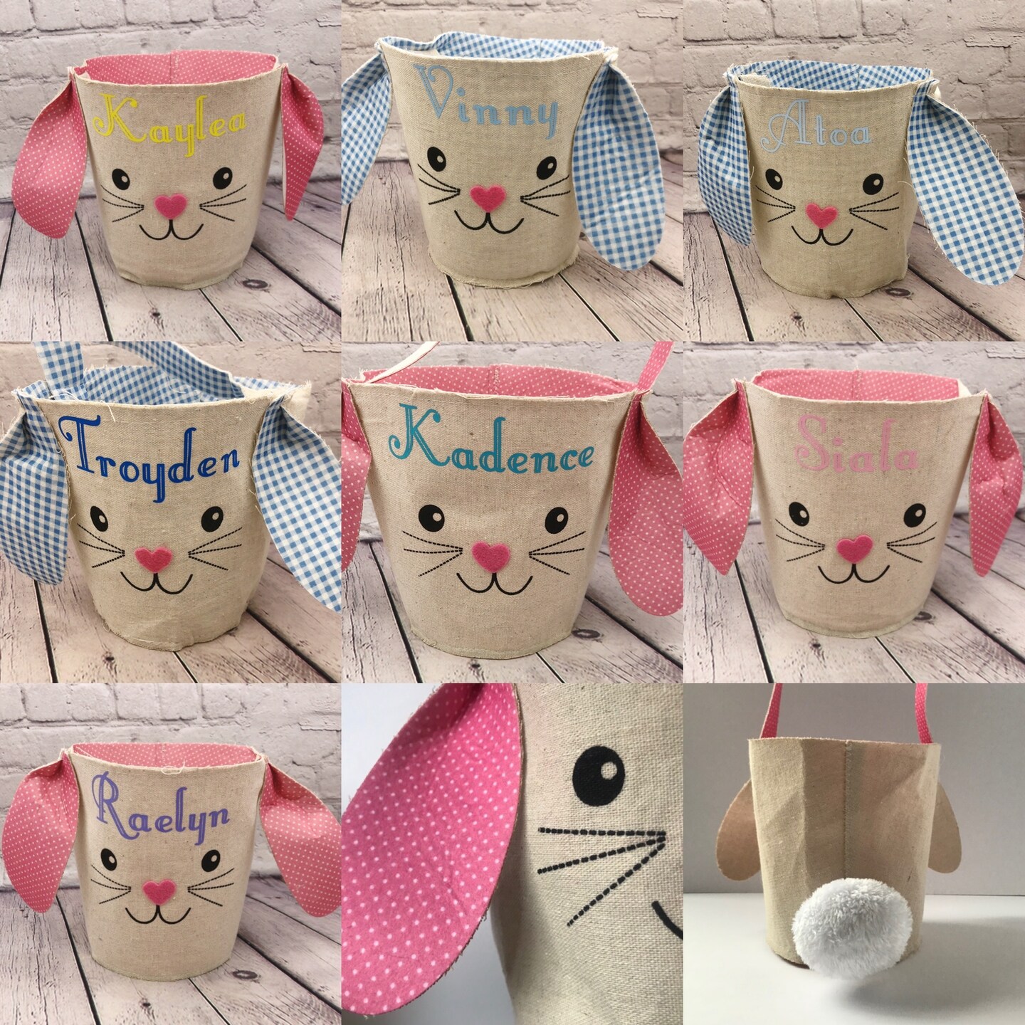 Personalized Easter Basket Bunny Basket With Tail Canvas With Pink With Polkadots Or Blue Gingham