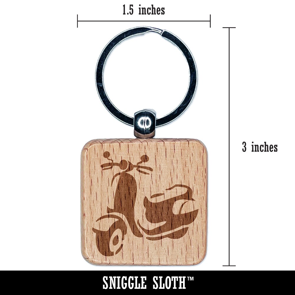 Moped Motor Scooter Motorcycle Vehicle Engraved Wood Square Keychain Tag Charm