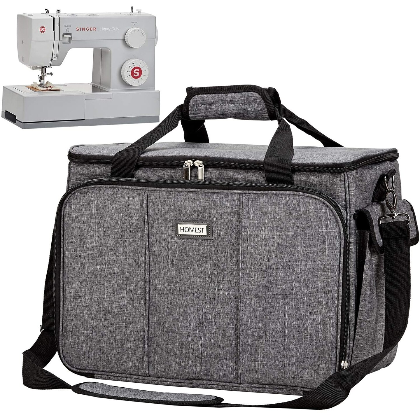 Sewing Machine Carrying Case with Multiple Storage Pockets, Universal Tote Bag with Shoulder Strap Compatible with Most Standard Singer, Brother, Janome, Grey (Patent Design)