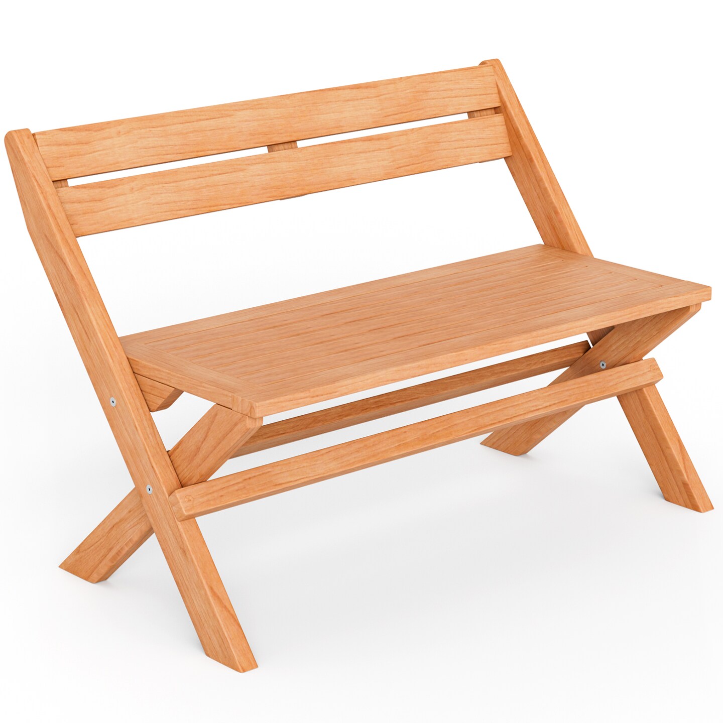 2-person Teak Wood Folding Outdoor Benches With Slatted Seat