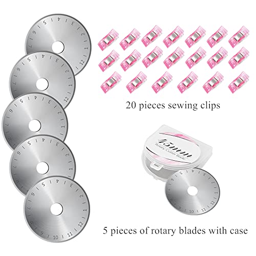 39 Pcs Rotary Cutter Set Pink - Quilting Kit incl. 45mm Fabric Cutter with 5 Extra Blades, A4 Cutting Mat, Craft Knife Set, Quilting Ruler and Sewing Clips, Ideal for Crafting, Sewing, Patchworking