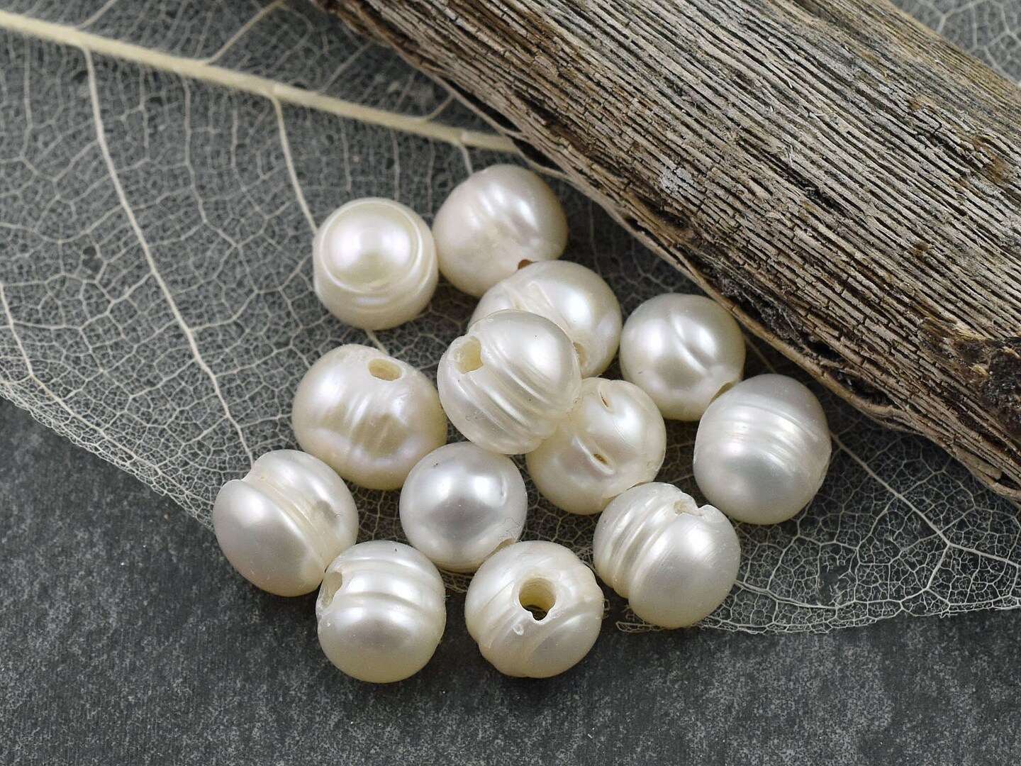 9mm Cream Large Hole Fresh Water Potatoe Pearls (8&#x22; Strand)