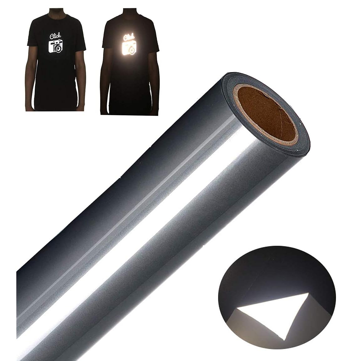 Heat Transfer Vinyl Reflective Dark Gray HTV Roll, 12" x 10ft Reflective Iron on Vinyl for All Cutter Machine, Reflective HTV Vinyl for T-Shirts Easy to Cut & Weed for Heat Vinyl DIY Design