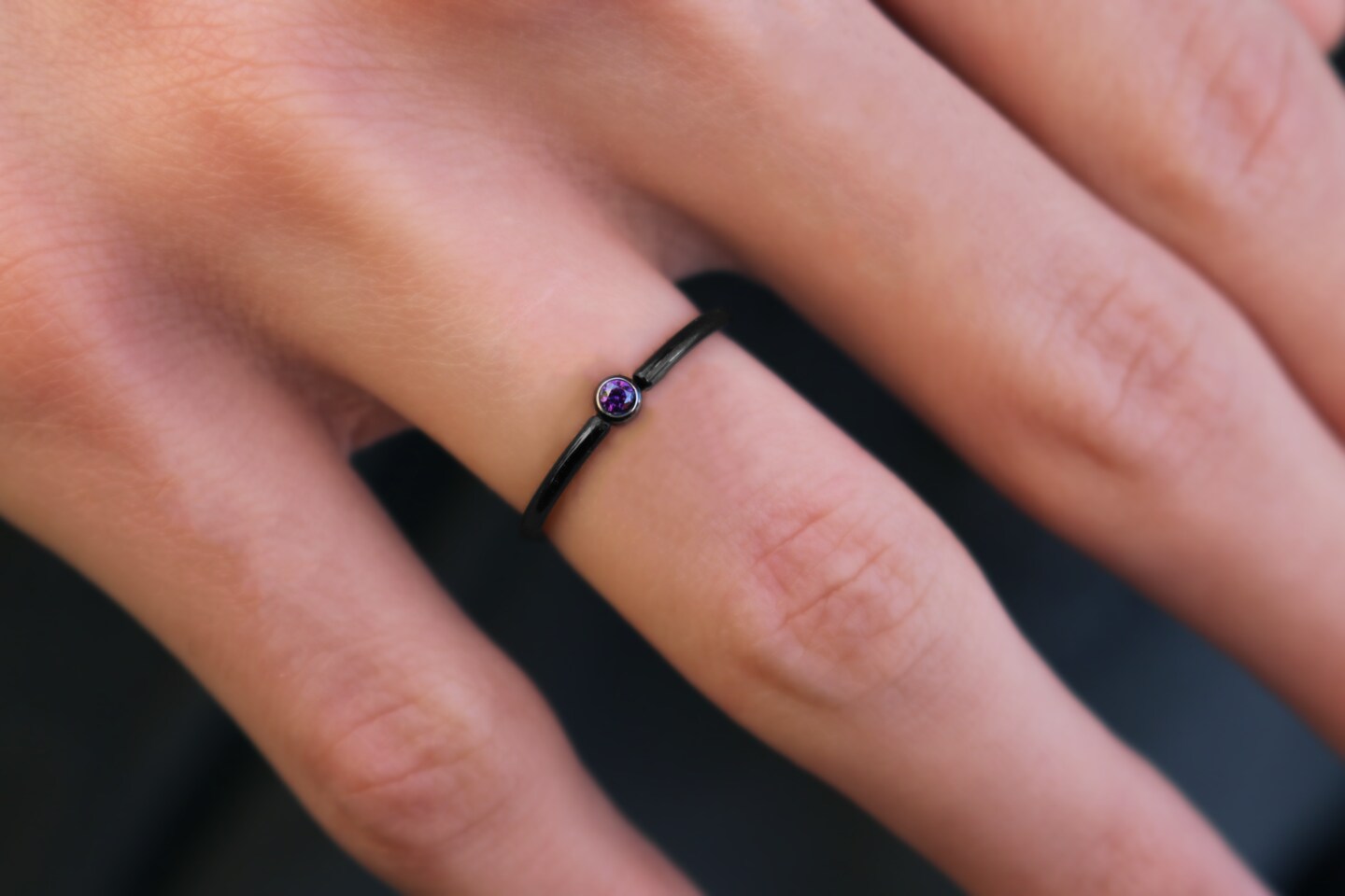 TINY Black Stackable Birthstone Ring | 2mm Stainless Steel | Custom Birthstone Stack | Baby Miscarriage | Gift for Mom | Birth Month Ring product 5