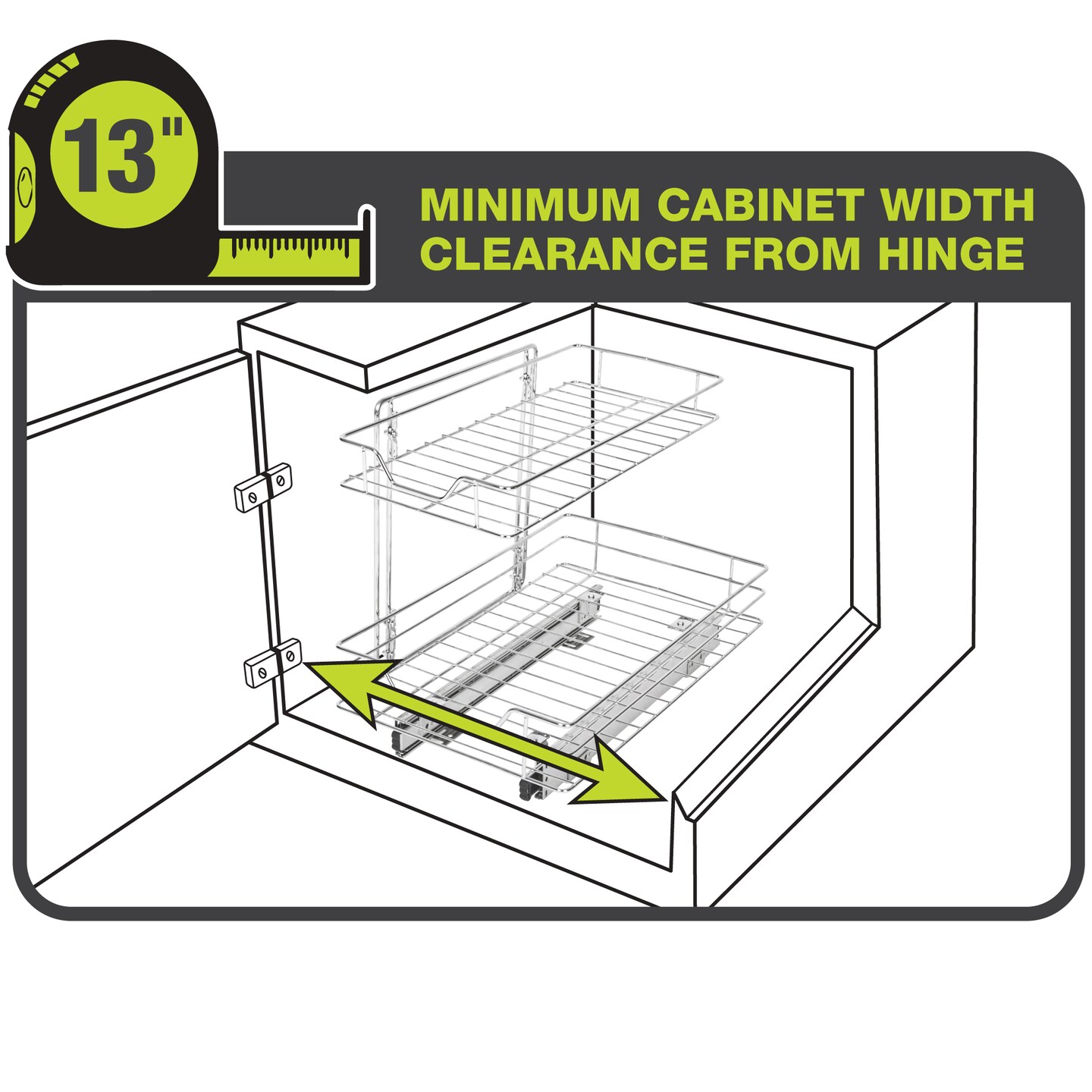 Smart Design 2-Tier Pull Out Cabinet Shelf - Medium - 14 x 18-32 - Chrome