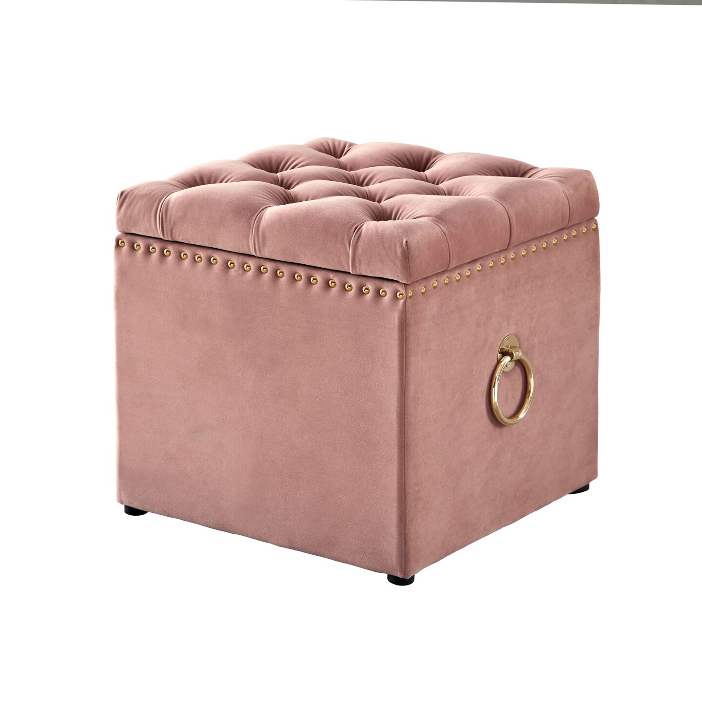 Micella Linen/Velvet Nailhead Trim Cube Storage Ottoman 1 Pc