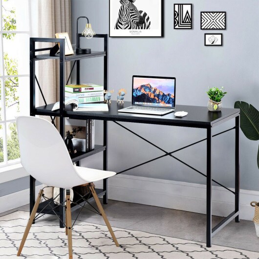 4 Tier Storage Shelves Computer Desk-Black