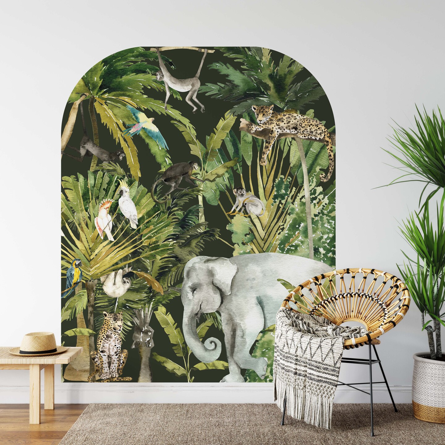 Safari Wall Decals Large Jungle Animals Arch, Safari Style Decor, Large Elephant Arch, Arch