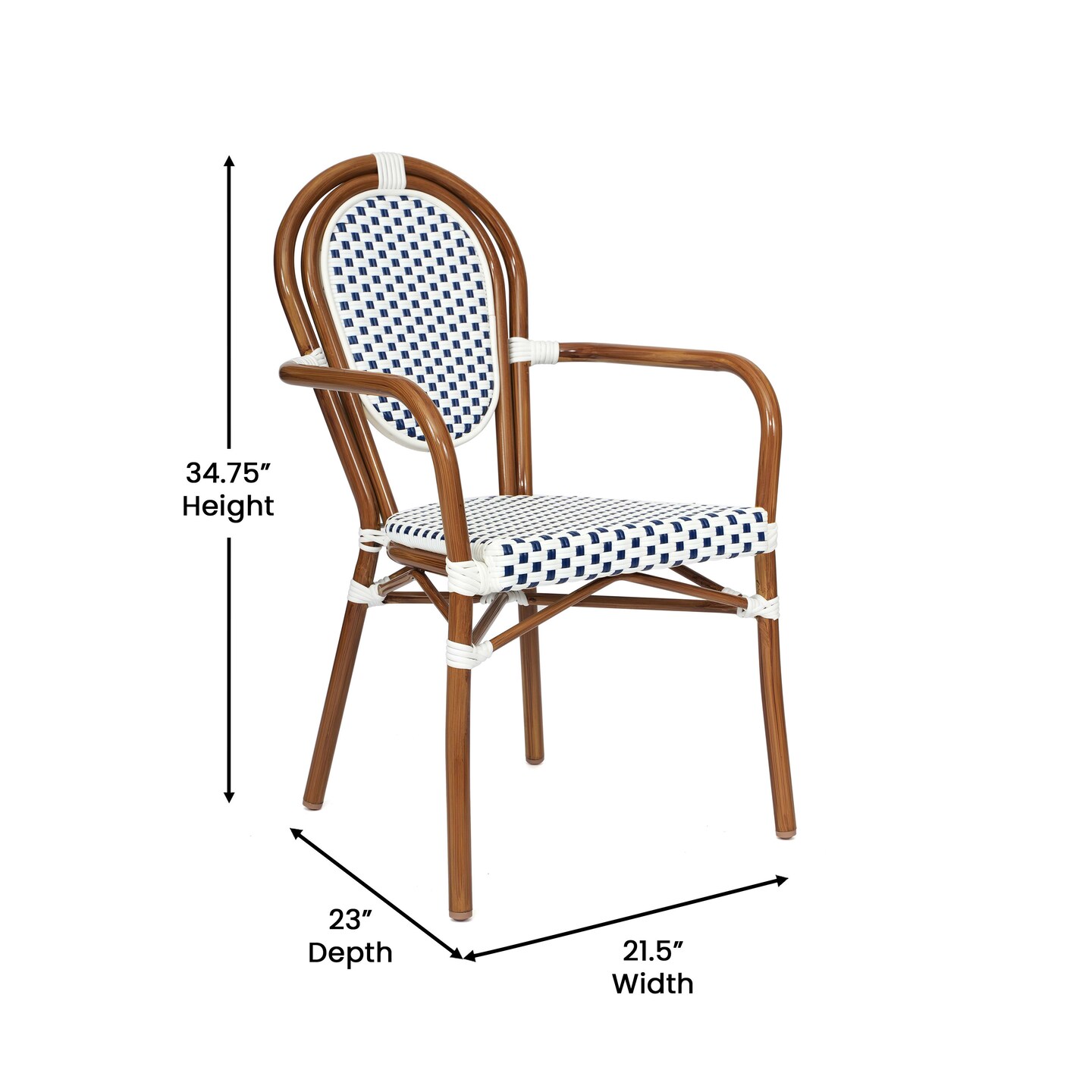 Merrick Lane Celia Stacking Thonet Bistro Style Chair with Arms, PE Rattan Seat, and Metal Frame for Indoor/Outdoor Use