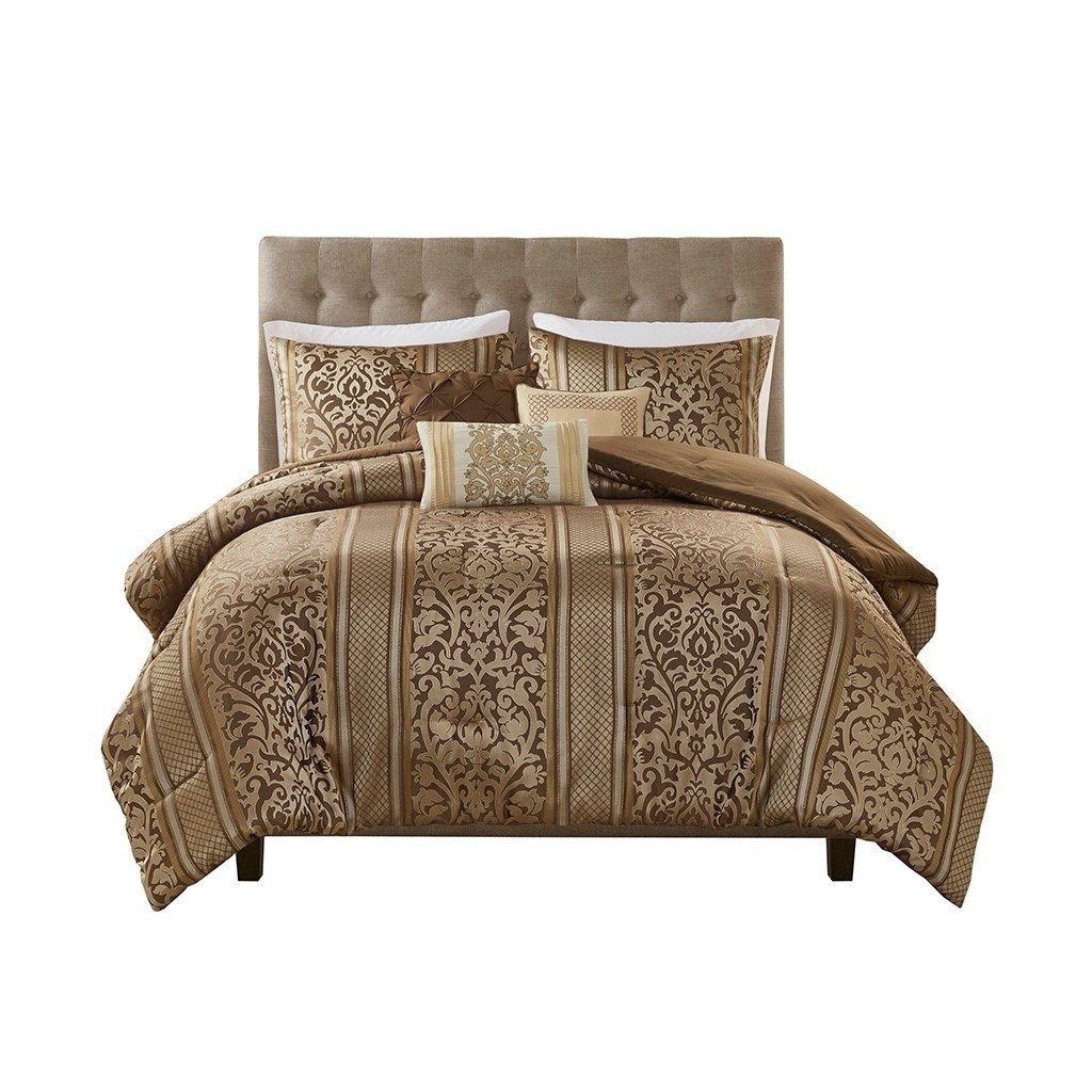 Gracie Mills Claire 6 Piece Jacquard Comforter Set Full/Queen Brown Gold Grace-15872