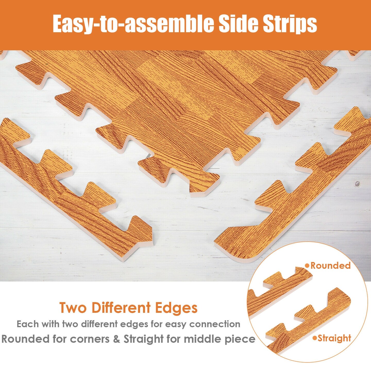 12 Pieces Wood Grain Interlocking Floor Mats with 2 Detachable Border Strips