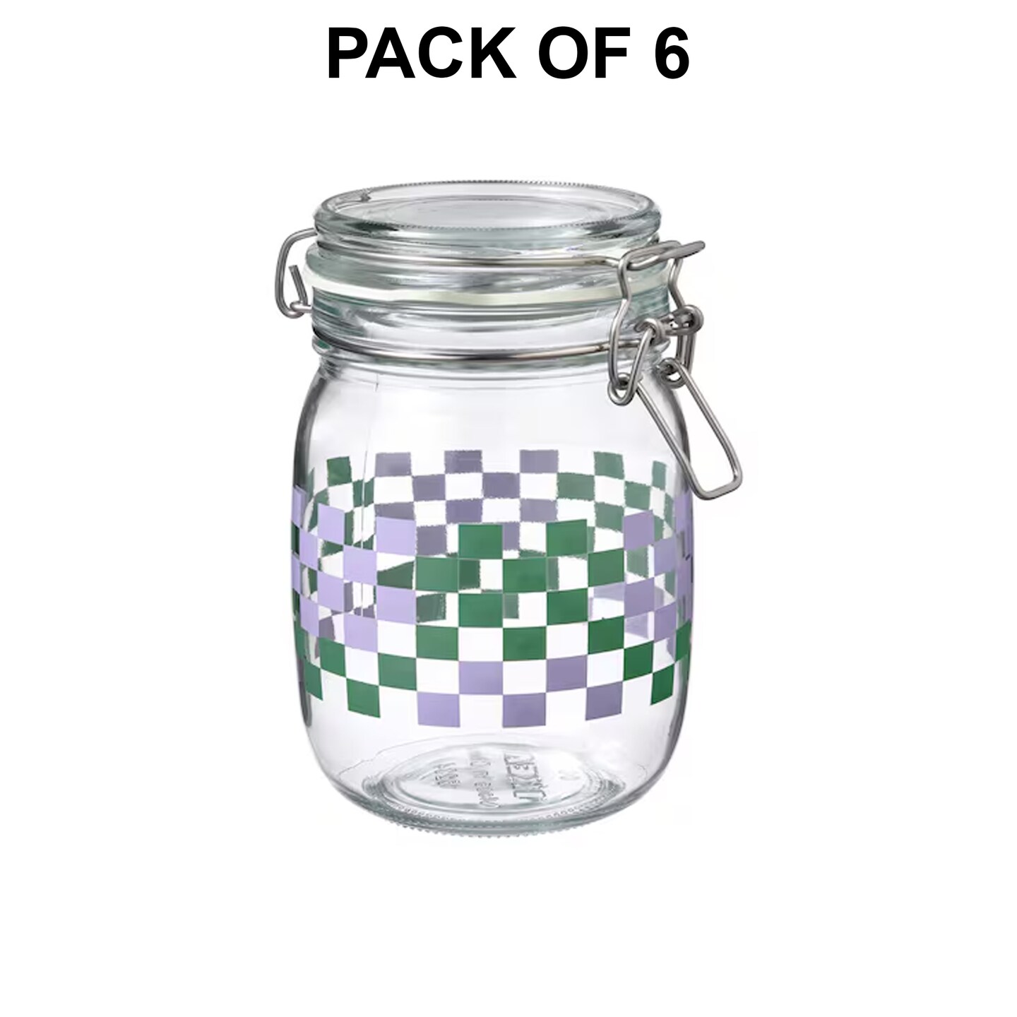 Jar with lid, clear glass patterned/bright green lilac, 34 oz