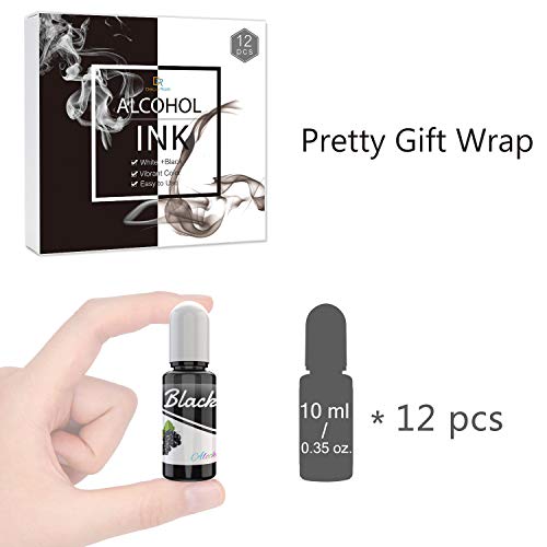 White &#x26; Black Alcohol Ink Set - 4 Ounce White and Black Alcohol-Based Inks for Resin Petri Dish Making, Epoxy Resin Painting, Yupo Paper - Alcohol Paint Color Dye for Resin Art, Tumbler - 60ml Each