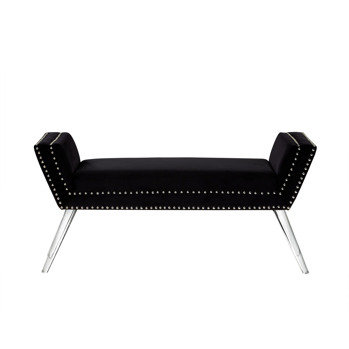 Lexi Velvet Nailhead Trim Acrylic Leg Ottoman Bench