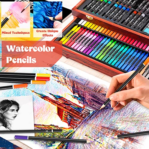 153 Pieces Deluxe Wooden Art Set Crafts Drawing Painting Coloring Supplies Kit with 2 A4 Sketch Pads, Halloween Creative Gift Box for Adults Artist Beginners Kids Girls Boys