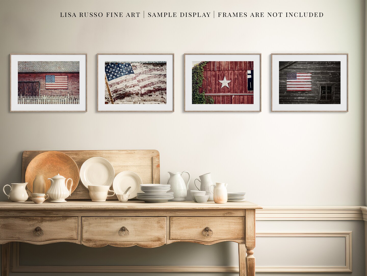 Red Farmhouse Wall Art Set Of 4 8x10" Prints With 11x14" White Mats