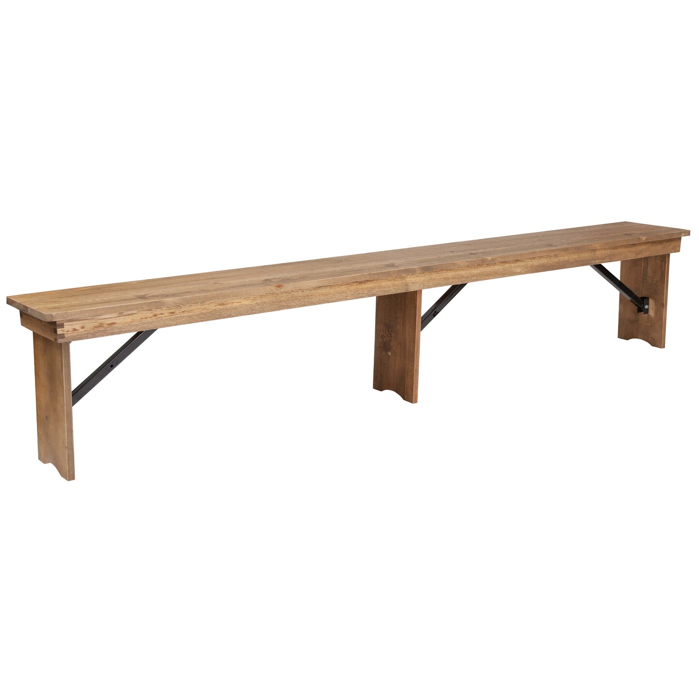 Emma and Oliver 8&#x27; x 12&#x22; Antique Rustic Solid Pine Folding Farm Bench - Portable Bench