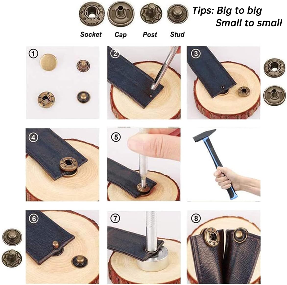 132 Sets Leather Snap Fasteners Kit, MSDADA 12.5 mm Metal Button Snaps Press Studs with 4PCS Fixing Tools, Sewing Snaps for Clothes Leather Craft Bracelets Jeans Wears Jackets Bags Belt