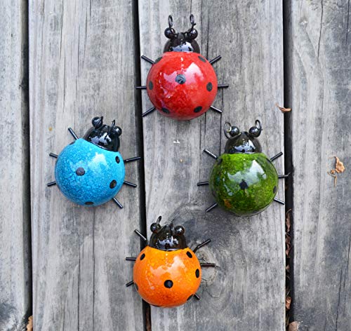 4 Pieces Metal Garden Wall Art Decorative Set ,Cute Ladybugs Outdoor Wall Sculptures