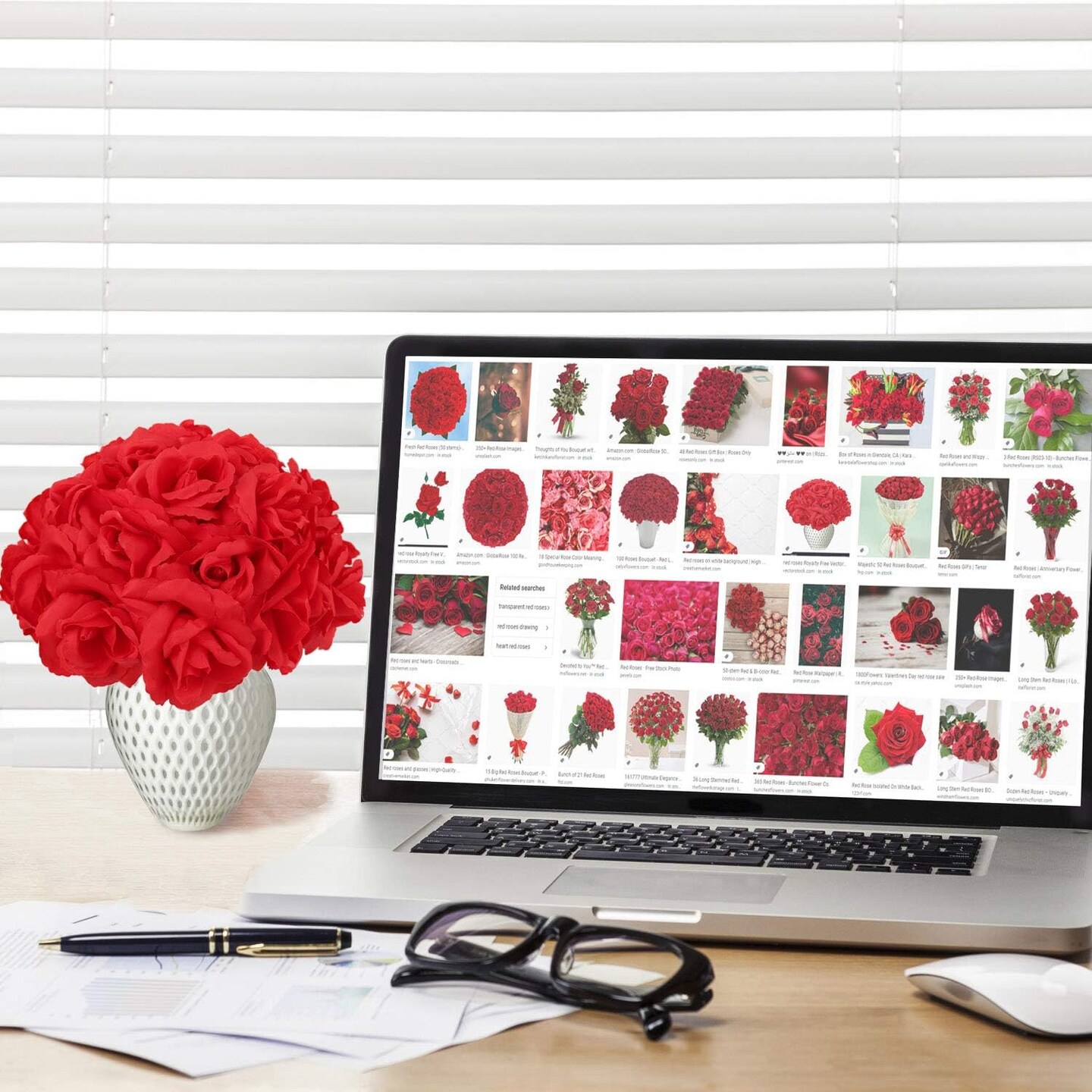 50-Pack Red Silk Rose Picks | 8-Inch Stems | Ideal for Weddings, Crafts, Events | Create Lifelike Centerpieces &#x26; DIY Floral Projects | Enhance Your Space with Elegant Roses