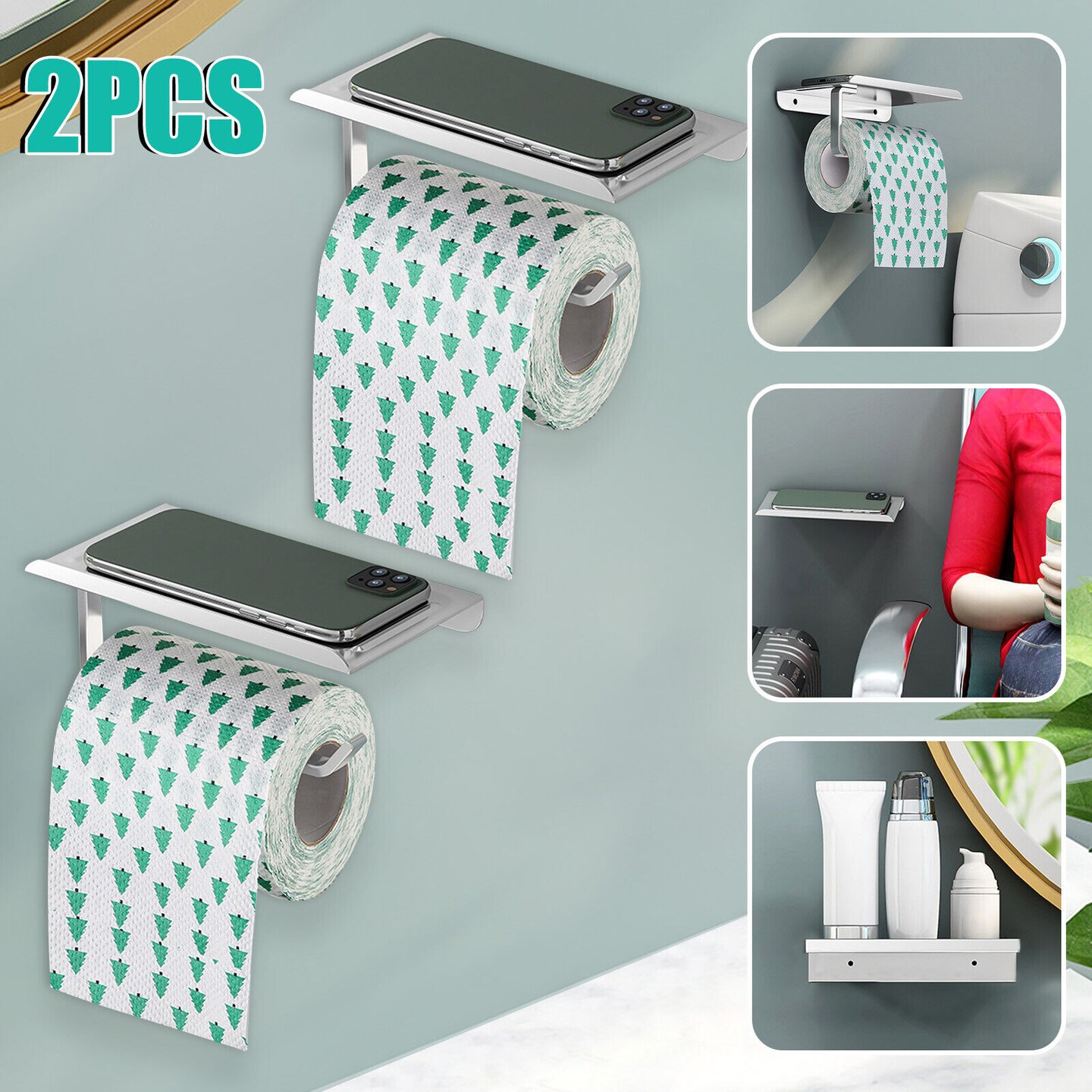 Wall-Mounted Toilet Paper Holder with Mobile Phone Storage Shelf