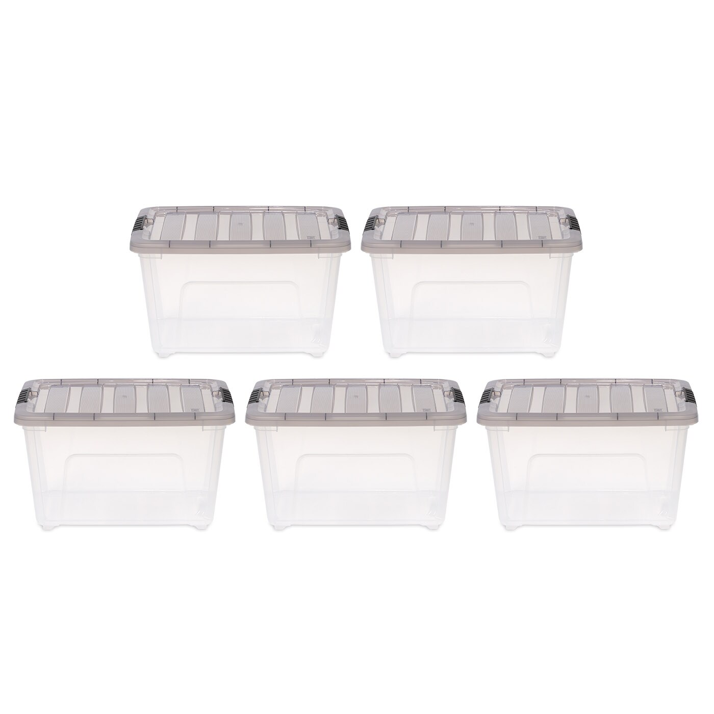 IRIS USA 5 Pack 32 Quart Stack & Pull™ Clear Plastic Storage Box with Buckles, Gray