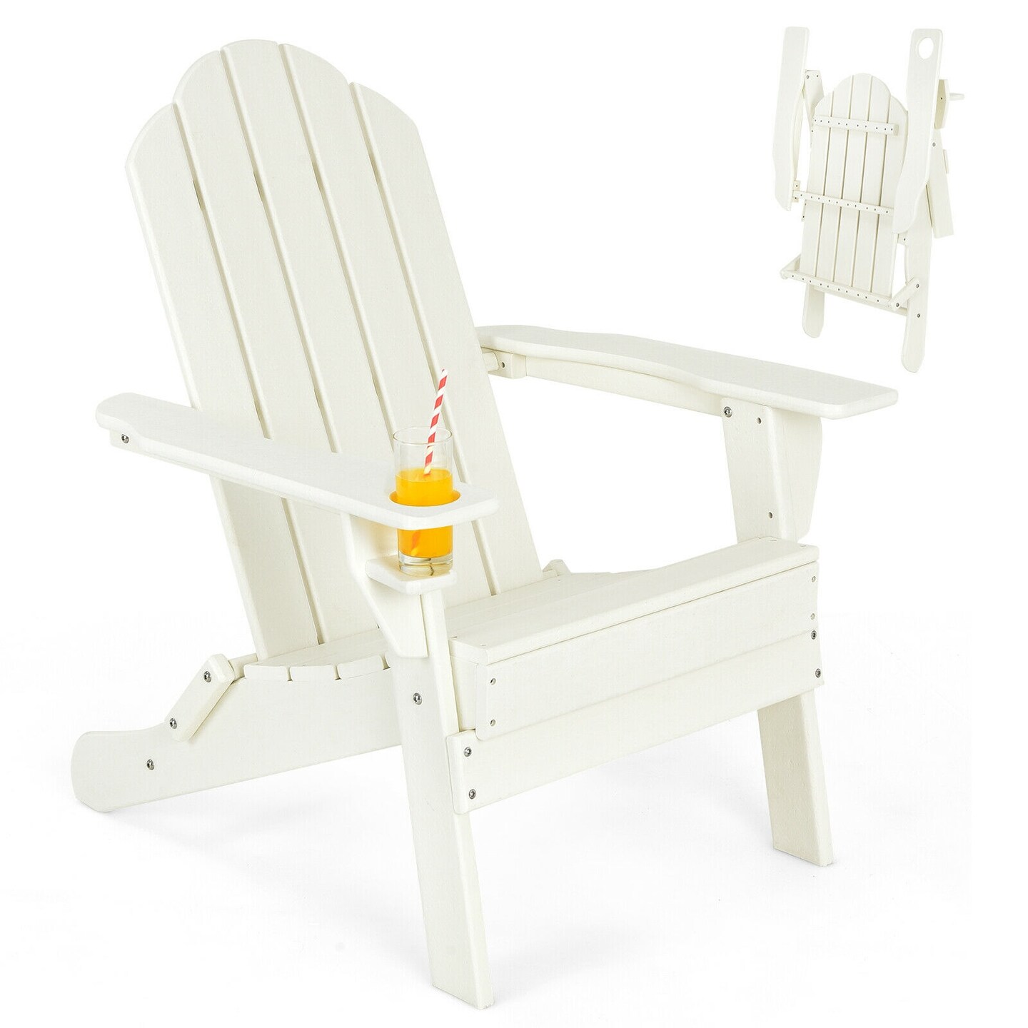 Patio Folding Adirondack Chair with Built-in Cup Holder