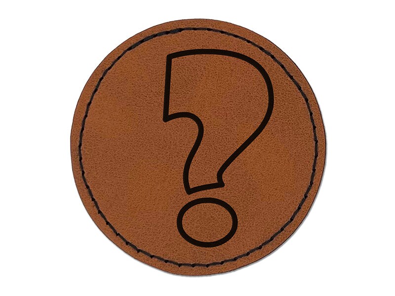 Question Mark Bold Outline Round Iron-On Engraved Faux Leather Patch Applique - 2.5&#x22;