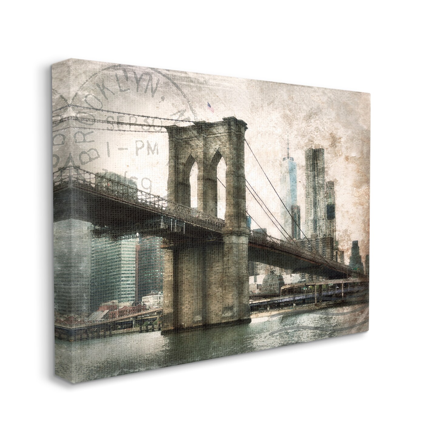 Stupell Industries Vintage Brooklyn Bridge Canvas Wall Art