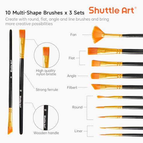 Shuttle Art 69 Pack Acrylic Paint Set, Acrylic Painting Set with 2 Pack of  15 Colors Acrylic Paint, 3 Sets of Wooden Easels, Canvas, Brushes &  Palettes, Art Painting Supplies for Kids Adults Beginner