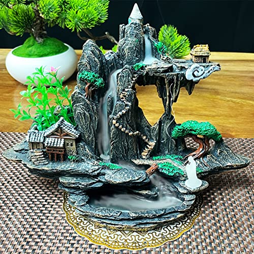 Mountain Waterfall Incense Burner,Backfall Incense Holder River, Incense Falls Meditation Decor for Room with Upgrade Incense Cones and Accessories