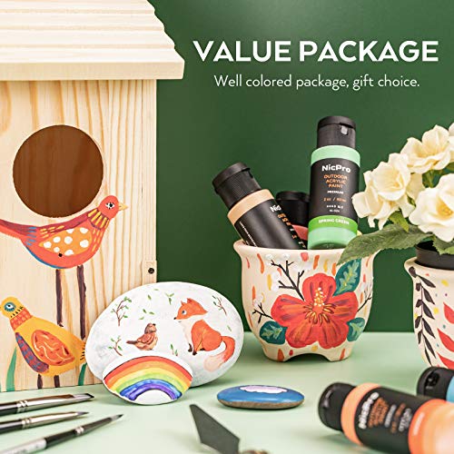 32 Colors Outdoor Acrylic Paint Bulk with Brush and Sponge, Knife, Non-Toxic Paint for Multi-surface Rock, Wood, Fabric, Leather, Crafts, Canvas, Shoes and Wall Painting