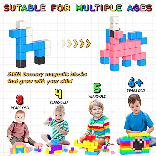 54 Pieces Magnetic Blocks, Magnetic Building Blocks for Toddlers 3+, Montessori Toys, Magnetic Cubes, Preschool STEM Educational Sensory Magnet Toys for Kids Ages 3-5 Year Old Boys and Girls