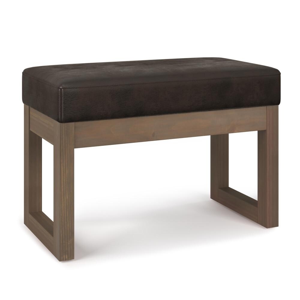 Simpli Home Milltown Small Ottoman Bench in Distressed Vegan Leather