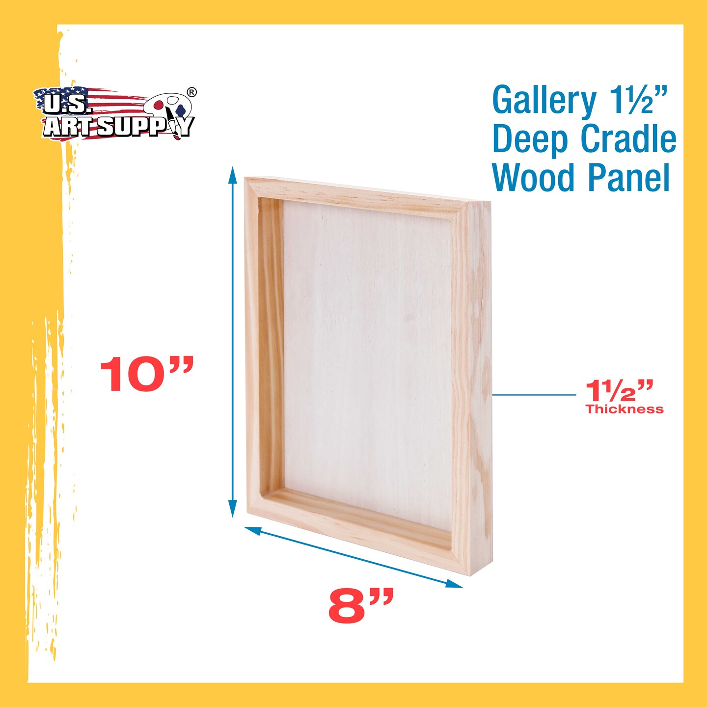 U.S. Art Supply 10 x 10 Birch Wood Paint Pouring Panel Boards, Gallery 1-1/2 Deep Cradle (Pack of 4) - Artist Depth Wooden Wall Canvases - Painting