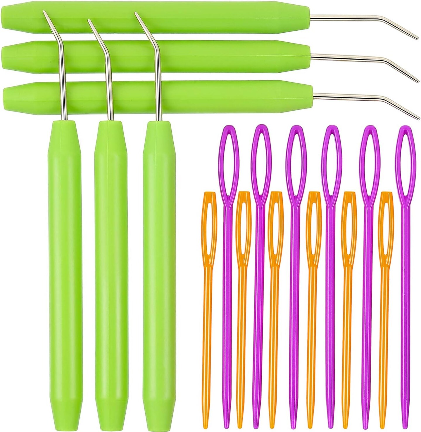 Convenient Knitting Loom Hooks with Rubber Handles and Eye Plastic Sewing Needles 9 Pieces