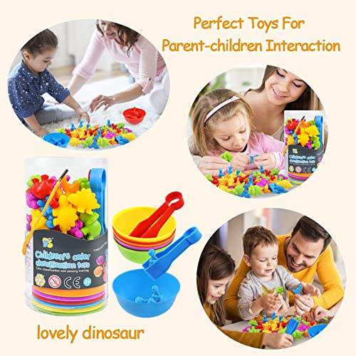 Counting Dinosaur Toys Matching Games with Sorting Bowls Preschool Learning Activities for Math Color Sorting Educational Sensory Montessori STEM Toy Sets for Kids Aged 3+ Years Old Boys Girls