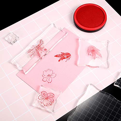 7 Pieces Acrylic Stamp Blocks Set Clear Stamping Blocks Tools with Grid and Grip, Decorative Stamp Blocks for Kids Scrapbooking Crafts Making, DIY Crafts Ornaments