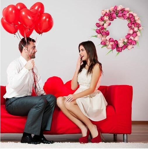20 Inch Valentine Door Wreath Tulip Wreath with Red Pink Artificial Tulip Flowers Valentines Day Wreaths for Front Door