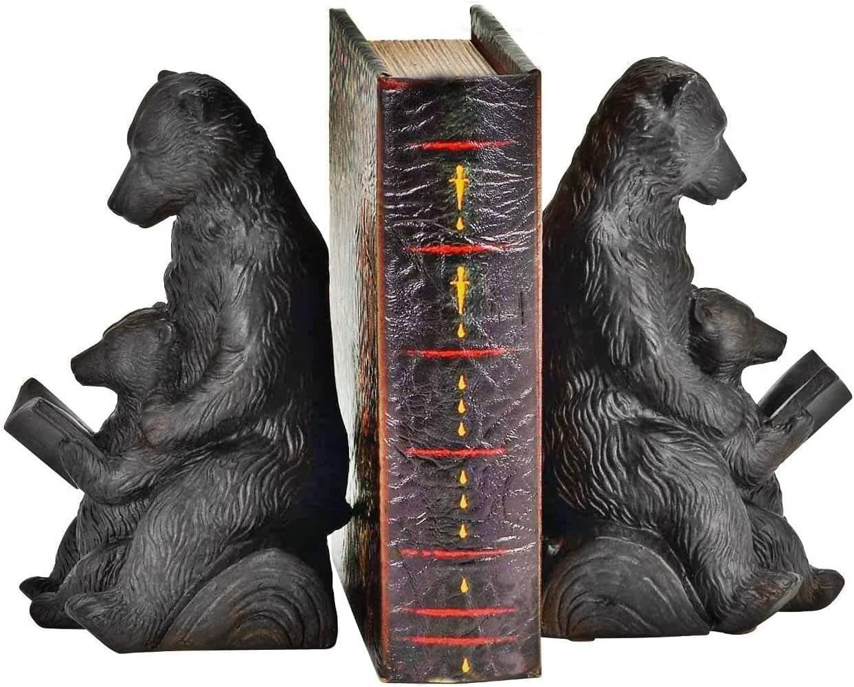 Vintage Bookends Grizzly Bear Mom and Cub Kids Reading Book Ends Desk Top Bookrack Bookshelves Stopper Support Cabin Cottage Jungle Animal Farmhouse Boho Home Decor Heavy Duty