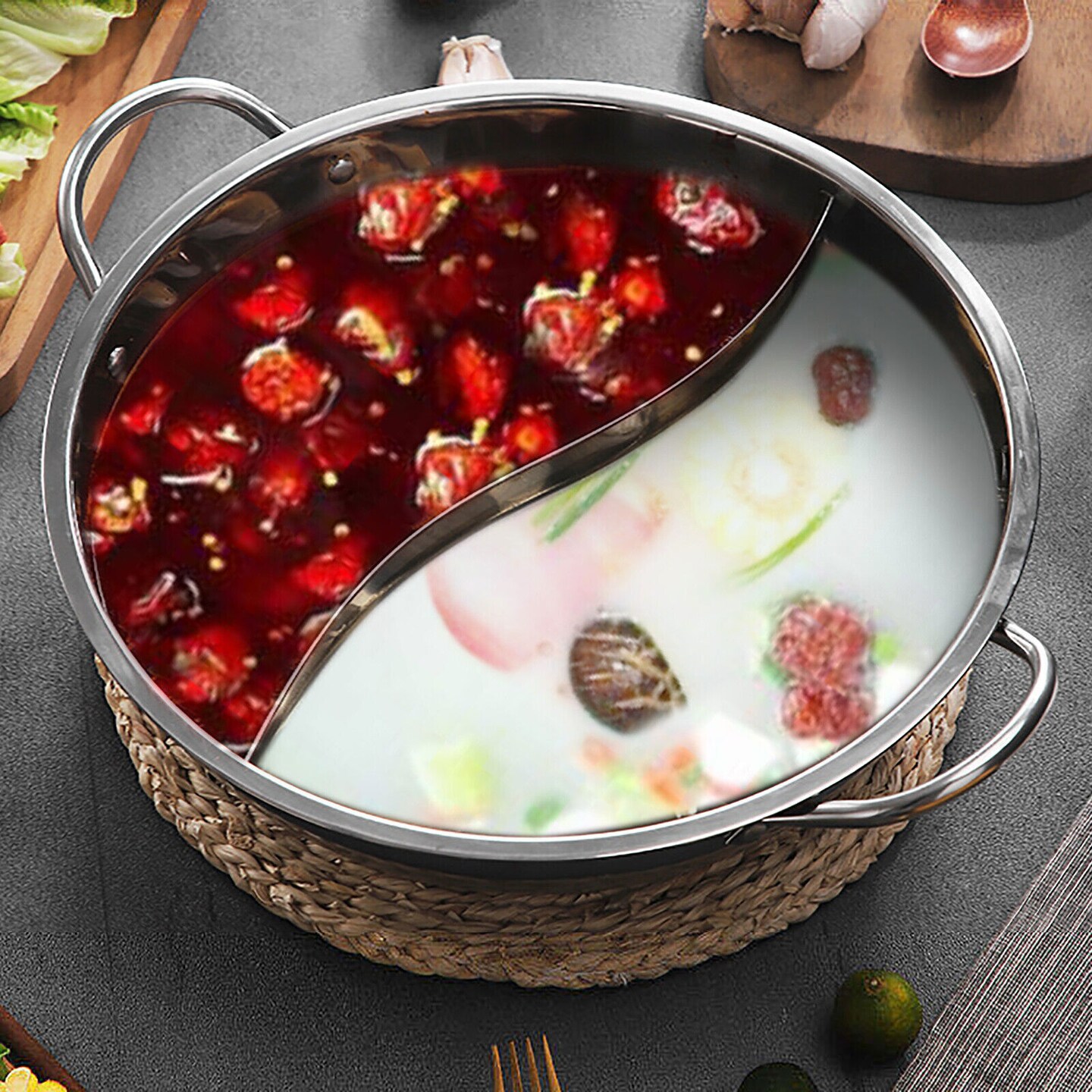 Kitcheniva Hot Pot Shabu Induction Nabe Lid Cooking Dual Side Stainless Steel