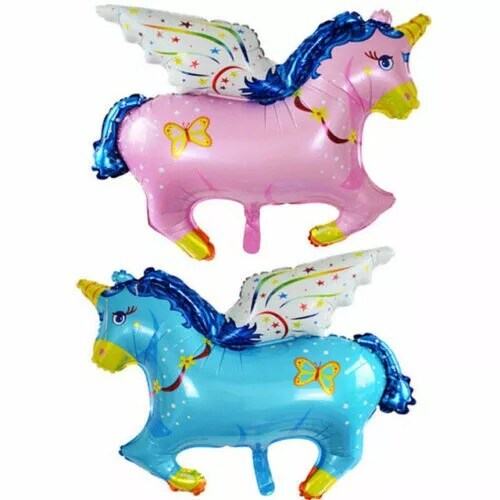 Pink &#x26; Blue Flying Horse Pony Foil Balloon
