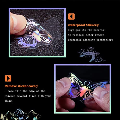 45 Pieces Holographic Glitter Butterfly Stickers, Vintage Butterfly Waterproof Transparent Decorative Decals, PET Adhesive Sticker Label for Scrapbooking Bullet Journal Daily Planner Water Bottles Laptops