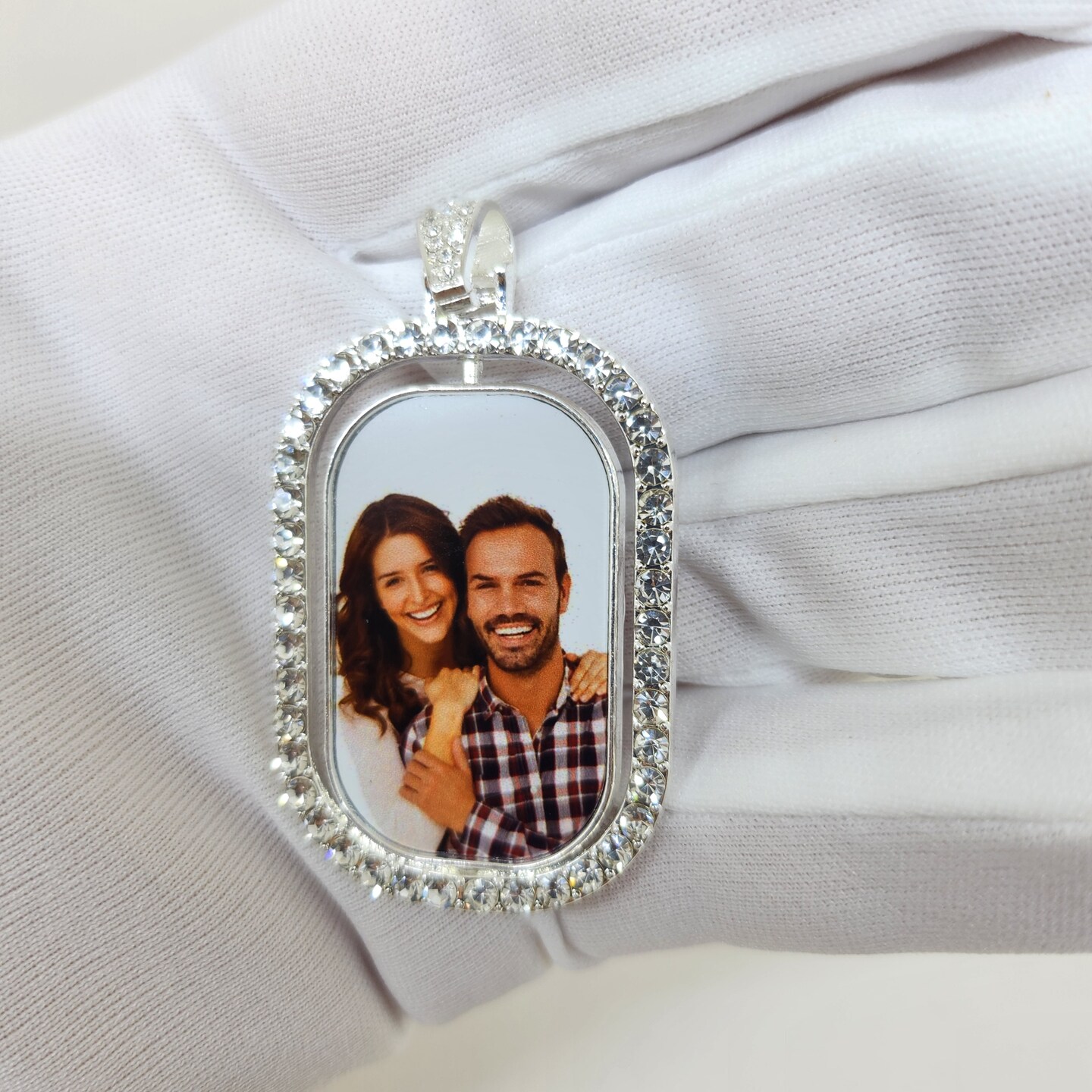Custom made double sides photo pendant with silver chain