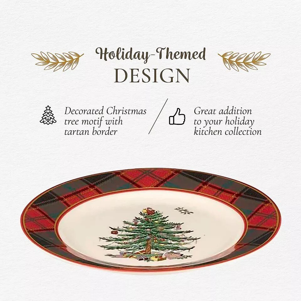 Christmas Tree Tartan Salad Plate, 7.75-Inch Dishwasher and Microwave Safe