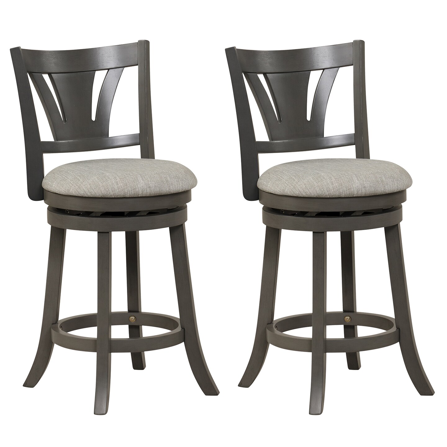 Costway 26.5&#x27;&#x27; Swivel Bar Stool Counter Height with Curved Backrest &#x26; Rubber Wood Legs