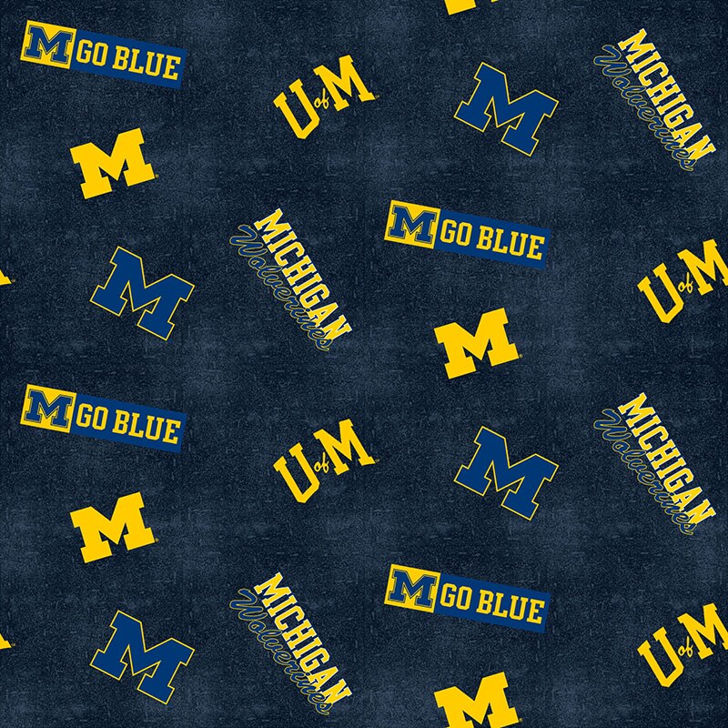 Sykel Enterprises-University of Michigan Flannel Fabric-Michigan Wolverines Distressed Logo Cotton Flannel Fabric