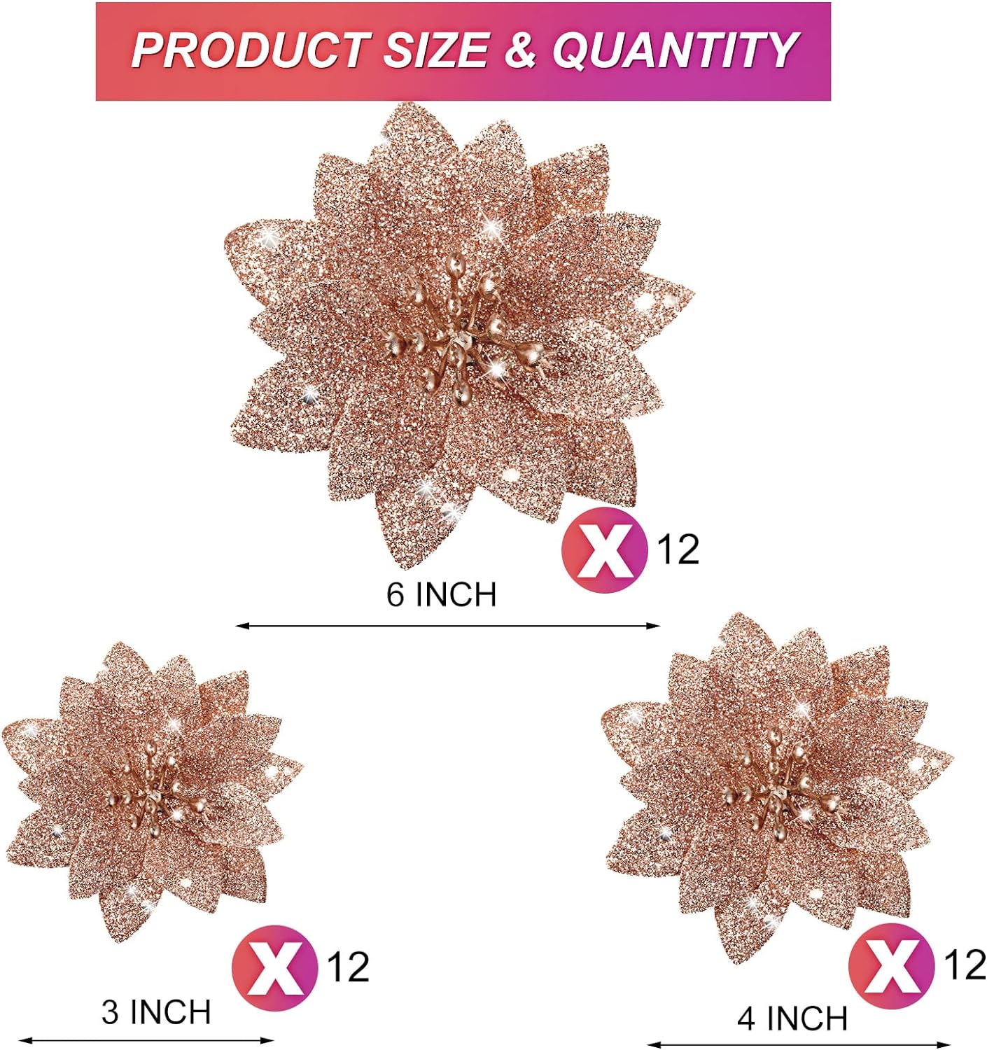 36 Pieces Christmas Glitter Poinsettia Flowers