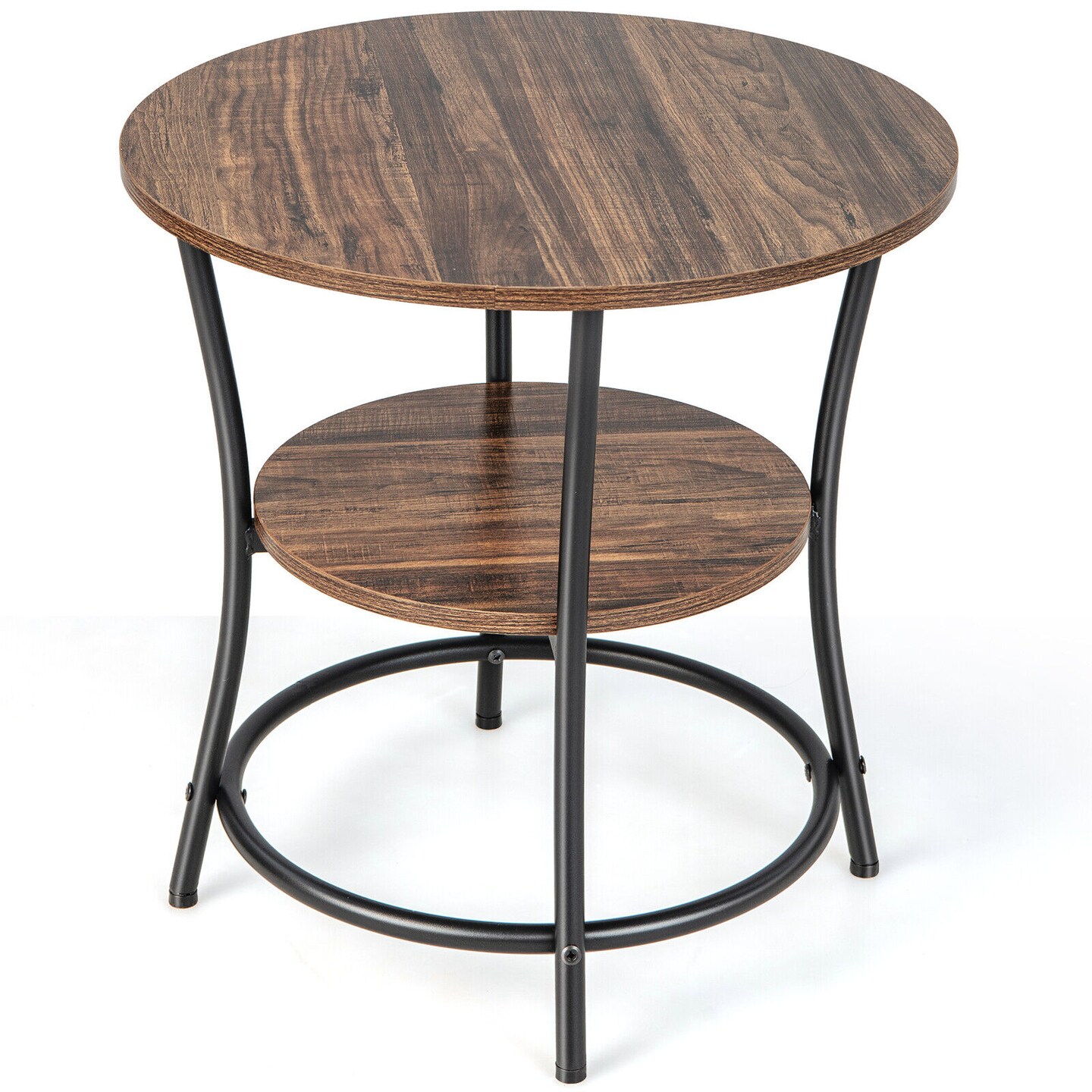 Round End Table with Open Storage Shelf and Sturdy Metal Frame